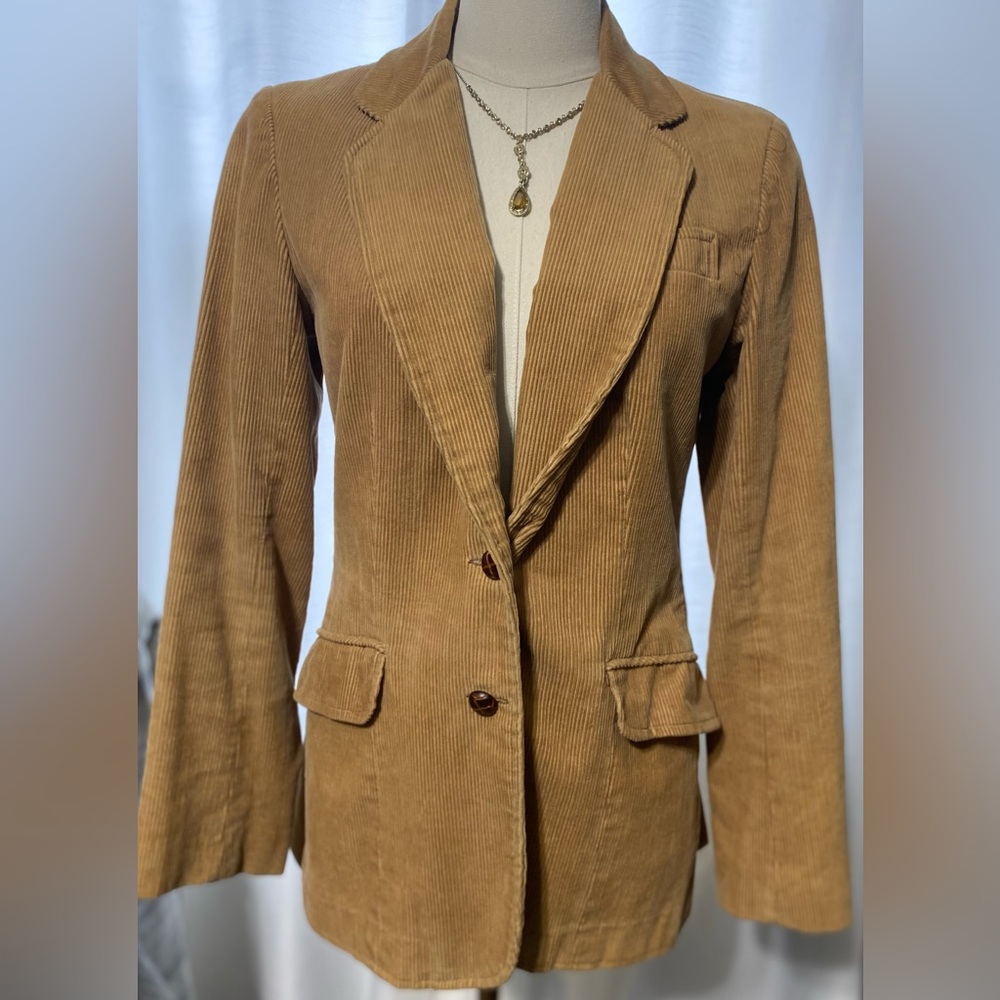VTG Adoria Tan Corduroy Blazer Size 8 100% Cotton Neutral Academia Chic